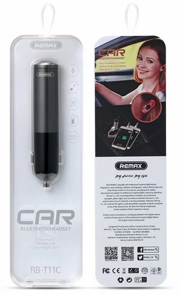 Автомобільна Bluetooth гарнітура з можливістю зарядки Remax RB-T11C Чорна RMXRBT11CB фото