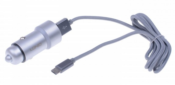 Автомобільний зарядний пристрій із кабелем MicroUSB LDNIO C302 Сріблястий LDNC302MUS фото