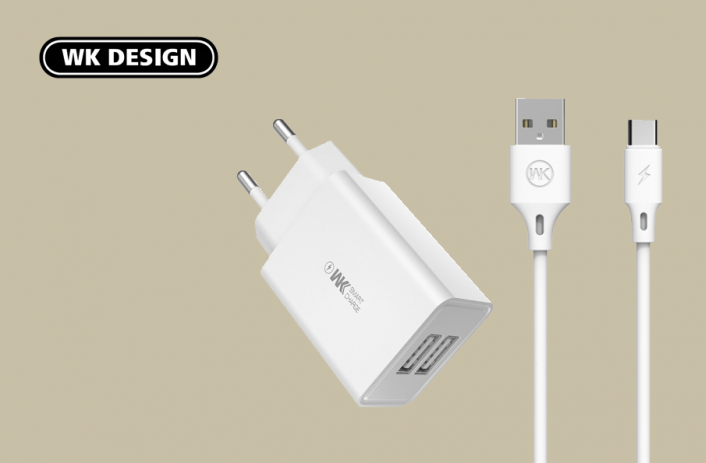 Мережевий зарядний пристрій 2 USB + кабель Type-C WK Design MAXSPEED ABC білий NAISUNS4ATC фото
