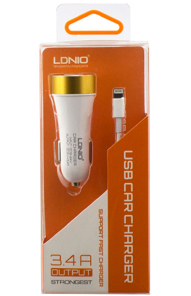 Автомобильное зарядное устройство на 3 USB с кабелем Lightning LDNIO DL-C30 Белый LDNC30LW фото