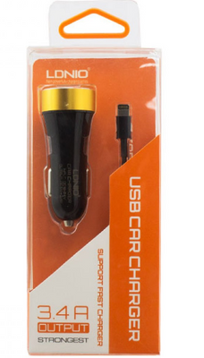 Автомобільний зарядний пристрій на 3 USB з кабелем Lightning LDNIO DL-C30 Чорний LDNC30LB фото