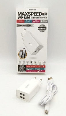 Мережевий зарядний пристрій WK MAXSPEED WP-U56 2 USB + кабель MicroUSB Білий WKWPU56MUW фото