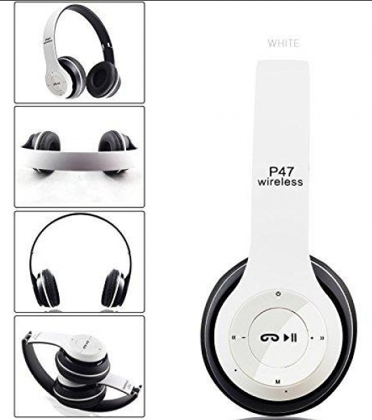 Бездротові Bluetooth-навушники з радіо та функцією плеєра P47 Білі BTP47W фото
