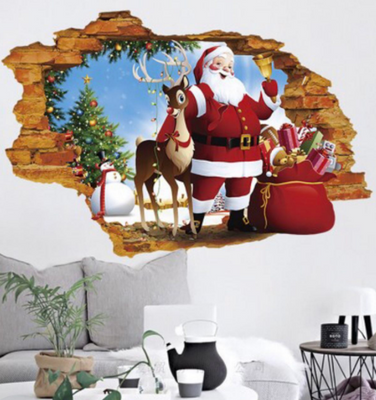 Інтер'єрна 3d наклейка Санта Клаус і Рудольф (Різдво) ABC 50х70см INSIRABC фото