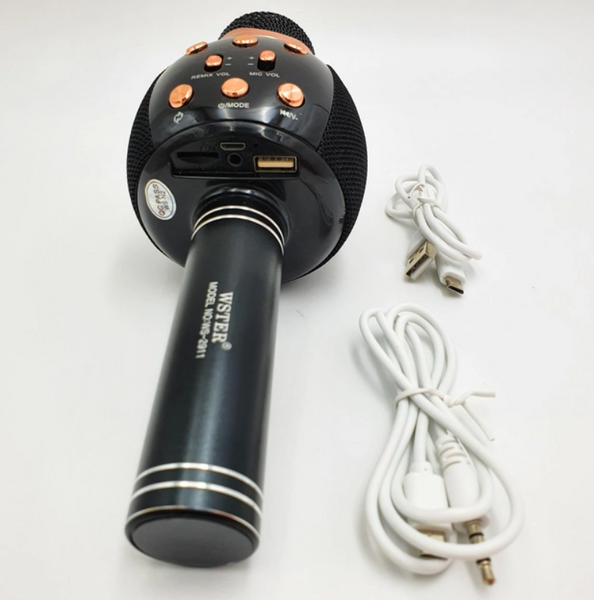 Беспроводной караоке микрофон с динамиком 5 тембров голоса USB AUX FM Wster WS-2911 черный 1973703139 фото