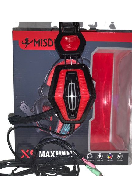 Игровые наушники с микрофоном и LED подсветкой FIRECAM X-9MAX черные\красные X-9MAX фото