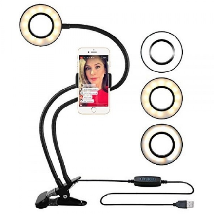 Лампа LED селфі кільце з тримачем мобільного телефона на гнучкій ніжці Professional Live Stream PRFSSNLLVSTRM фото