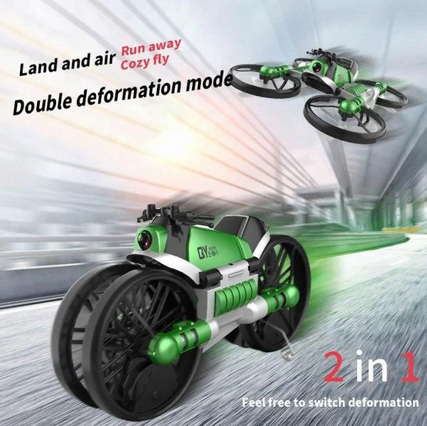 Радіокерований дрон-трансформер із камерою 2 в 1 квадрокоптер-мотоцикл Leap 550 mah Зелений LEAPG фото