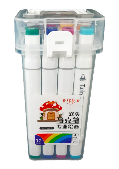 Набір Скетч-маркери 12 кольорів двобічні кулястий і скошений наконечник ABC MARKERDS12 фото