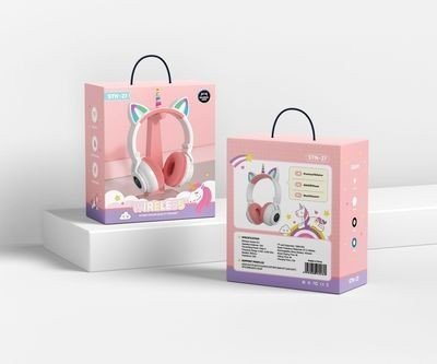 Бездротові Bluetooth навушники Єдиноріг зі світними котячими вушками та рогом ABC рожеві CATEAR2 фото