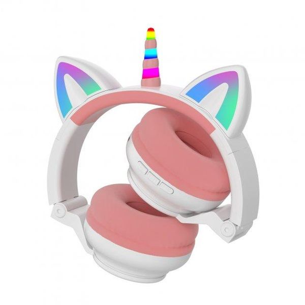 Бездротові Bluetooth навушники Єдиноріг зі світними котячими вушками та рогом ABC рожеві CATEAR2 фото