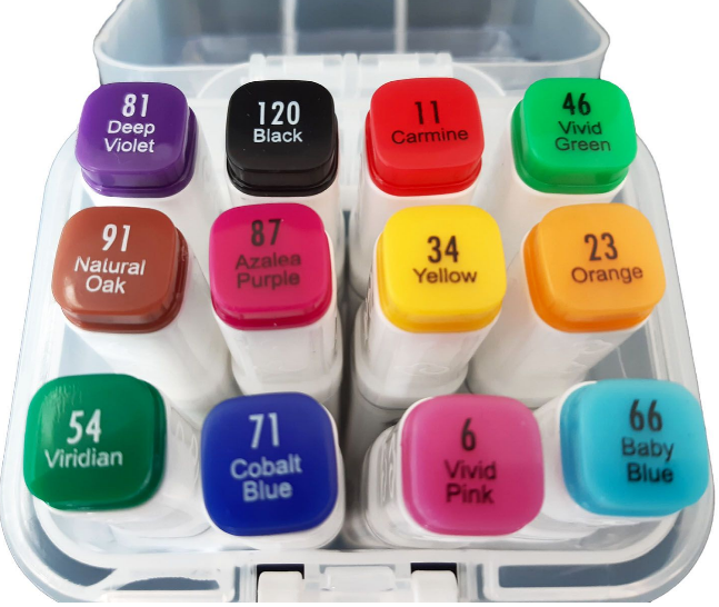 Набор Скетч-маркеры 12 цветов двусторонние пулевидный и скошенный наконечник ABC MARKERDS12 фото
