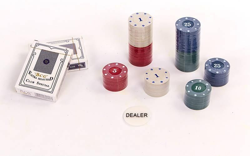 Покерний набір на 100 фішок із номіналом у металевій коробці ABC 100T-2 фото