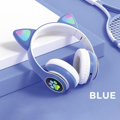 Бездротові Bluetooth навушники зі світними котячими вушками CAT AKS-28 Блакитні CATEAR1 фото