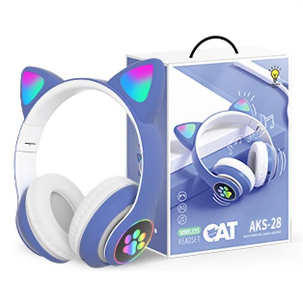 Бездротові Bluetooth навушники зі світними котячими вушками CAT AKS-28 Блакитні CATEAR1 фото