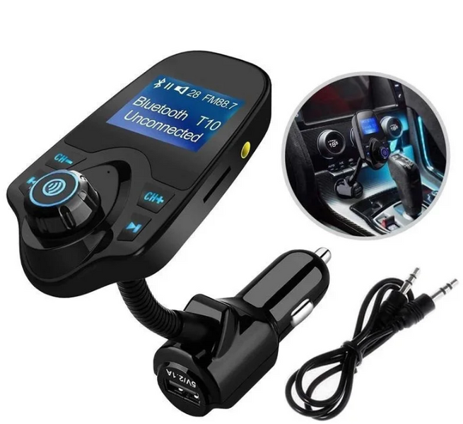 Автомобільний трансмітер FM Модулятор з підзарядкою CarW T10 Bluetooth + USB + MicroSD Чорний CARWT10B фото