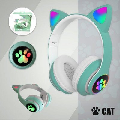 Бездротові Bluetooth навушники зі світними котячими вушками CAT AKS-28 Зелені CATEAR1 фото