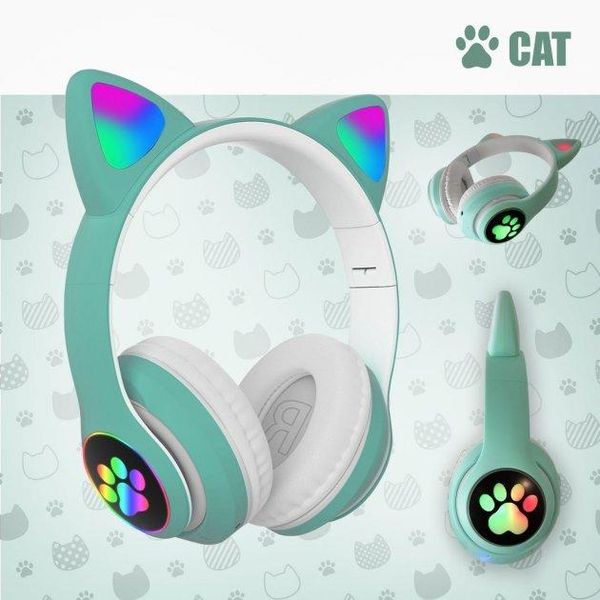 Беспроводные Bluetooth наушники со светящимися кошачьими ушками CAT AKS-28 Зеленые CATEAR1 фото