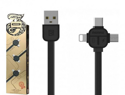 USB кабель Remax Lesu RC-066th 3-in-1 Lightning/microUSB/Type-C 1m Black RMXLESURC066THB фото