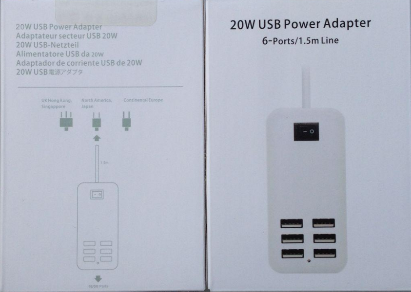 Мережевий зарядний пристрій Hub 20 W USB Power Adapter 6 портів 4 А Білий 20W6USB4A фото