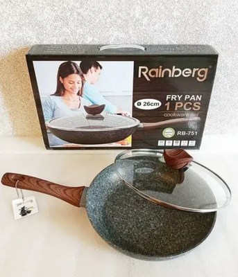 Сковорода Rainberg RB-751 із мраморним антипригарним покриттям 26 см, з кришкою 1808610928 фото