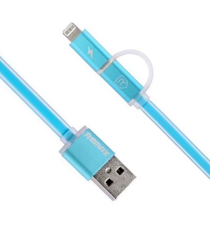 USB-кабель Remax Aurora RC-020t 2in1 Lightning-microUSB Блакитний RMXRC020TBL фото