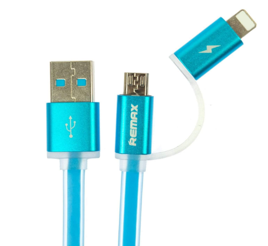 USB кабель Remax Aurora RC-020t 2in1 Lightning-microUSB Голубой RMXRC020TBL фото