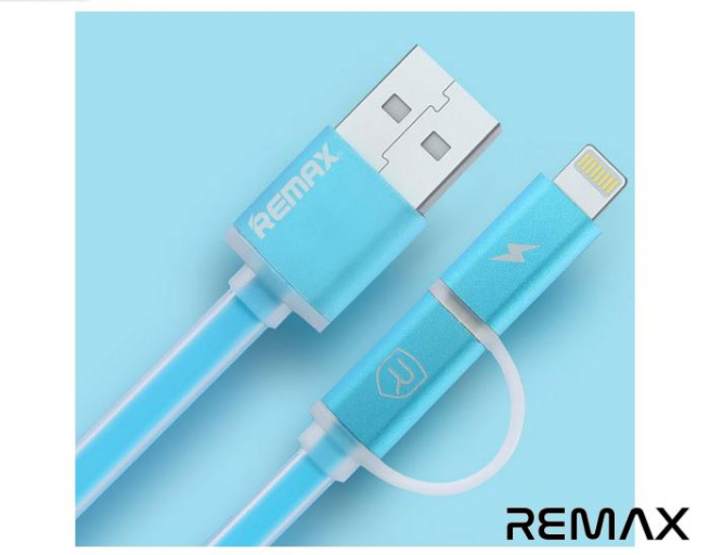 USB-кабель Remax Aurora RC-020t 2in1 Lightning-microUSB Блакитний RMXRC020TBL фото