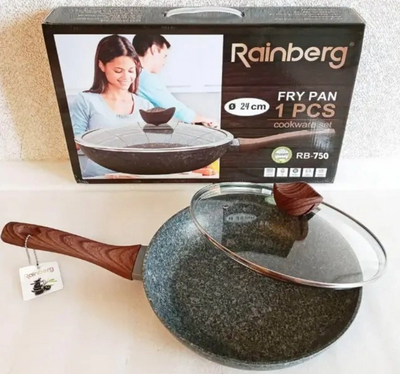 Сковорода с крышкой Rainberg RB-750 с антипригарным мраморным покрытием 24см 1808622458 фото