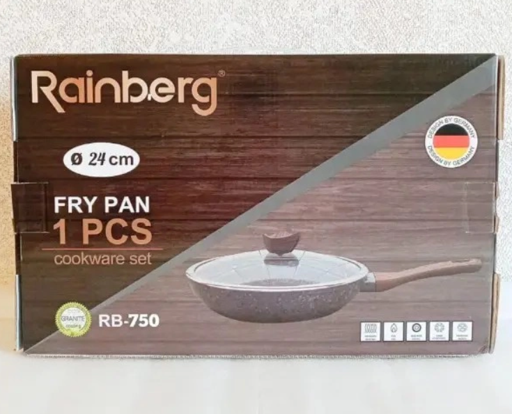 Сковорода з кришкою Rainberg RB-750 з антипригарним мармуровим покриттям 24 см 1808622458 фото