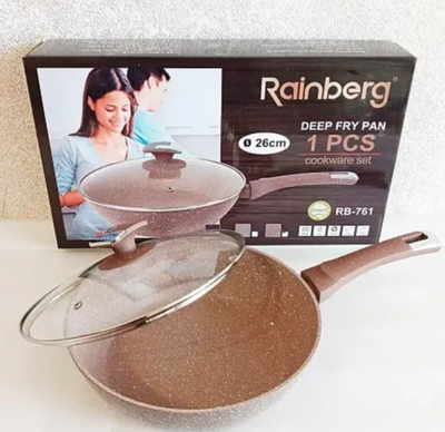 Сковорода + кришка з мармуровим антипригарним покриттям Rainberg RB-761 26 см 1808633374 фото