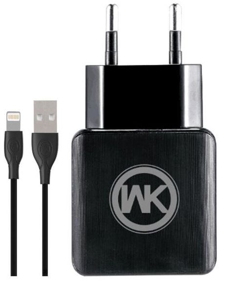 Сетевое зарядное устройство WK Blanc WP-U11 2 USB 2.1 A Lightning Black WKWPU11B фото