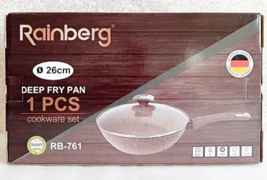 Сковорода + кришка з мармуровим антипригарним покриттям Rainberg RB-761 26 см 1808633374 фото