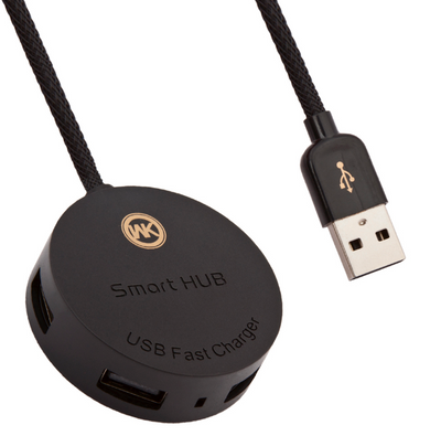 Зовнішній USB-розгалужувач smart HUB WK Carbin WT-N2 2.1 A 4 USB + MicroUSB 15cm Чорний WKCRBNWTN215B фото