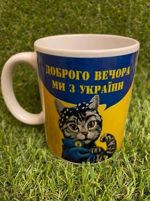 Чашка кружка "Кішка патріот. Доброго вічора, мі з Україні" патріотична Україна ABC 1631303652 фото