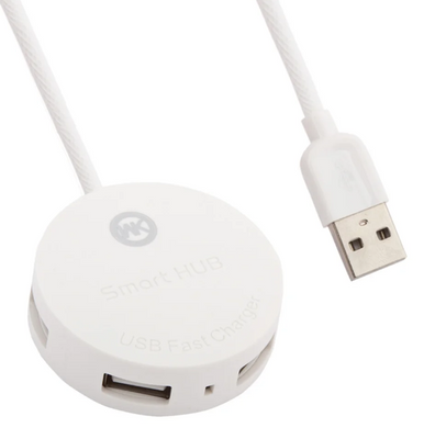 Внешний USB-разветвитель smart HUB WK Carbin WT-N2 2.1A 4 USB + MicroUSB 15cm Белый WKCRBNWTN215W фото
