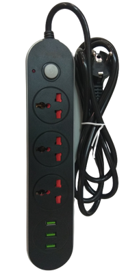 Сетевой фильтр удлинитель на 3 розетки и 3 USB 3.1A Power Socket V-10 Черный PSV10B фото