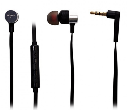 Дротові вакуумні навушники з мікрофоном AWEI ES-20TY Чорні AWEIES20TYB фото