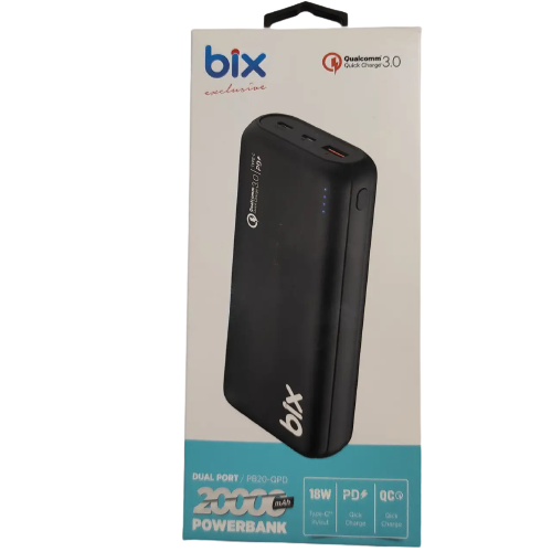 Повербанк Power Bank 20000mAh зі швидкою зарядкою Bix PB20-QPD Dual Output USB PD 18W QC 3.0 Павербанк чёрный 1703359134 фото