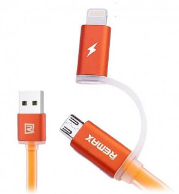 USB кабель Remax Aurora RC-020t 2in1 Lightning-microUSB Оранжевый RMXRC020TO фото