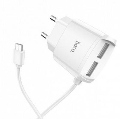 Мережевий зарядний пристрій Hoco C59A Mega Joy + кабель MicroUSB + 2 USB-білий HOCOMJMUC59AW фото
